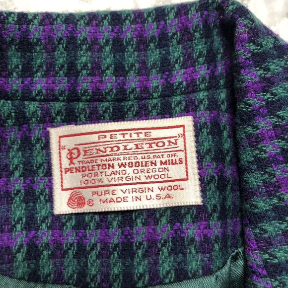 Pendleton Woolen Mills Plaid Green/Purple Checkered Wool Blazer 10 Petite - Picture 2 of 12